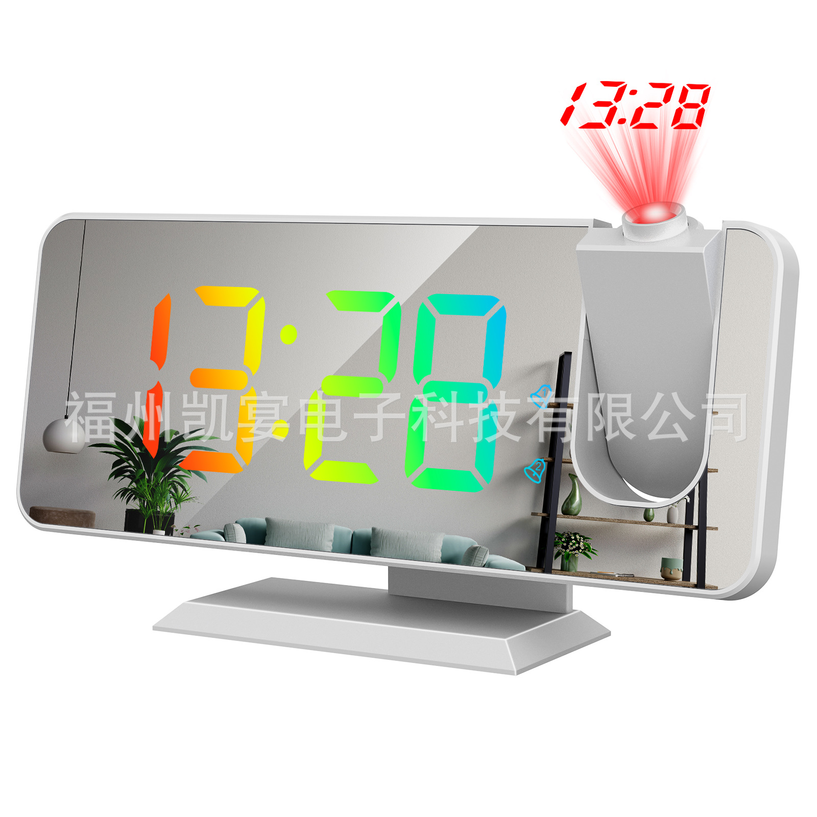 New Large Screen Mirror Dual Alarm RGB Colorful Gradient Projection Clock Electronic Clock