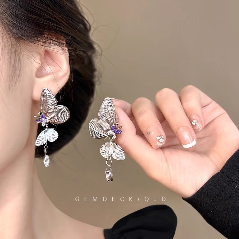 Full Diamond Long Tassel Earrings Exaggerated Long Stud Earrings Birthday Dinner Ear Accessories Ear Drops