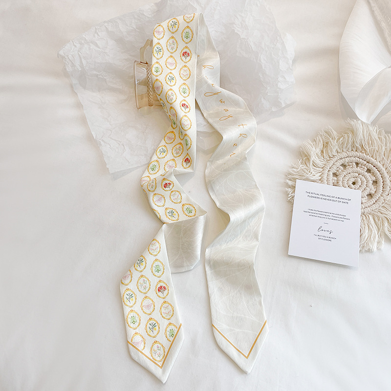 Spring and summer thin narrow ribbon, bag oil painting style small ribbon long scarf, belt, hairband