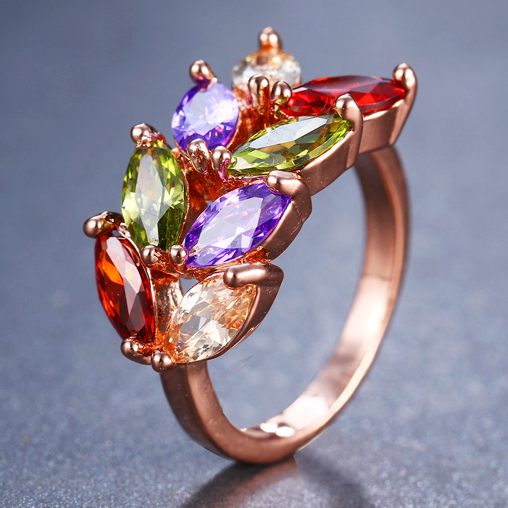 Colorful zircon ring women copper ring micro-set zircon luxury jewelry