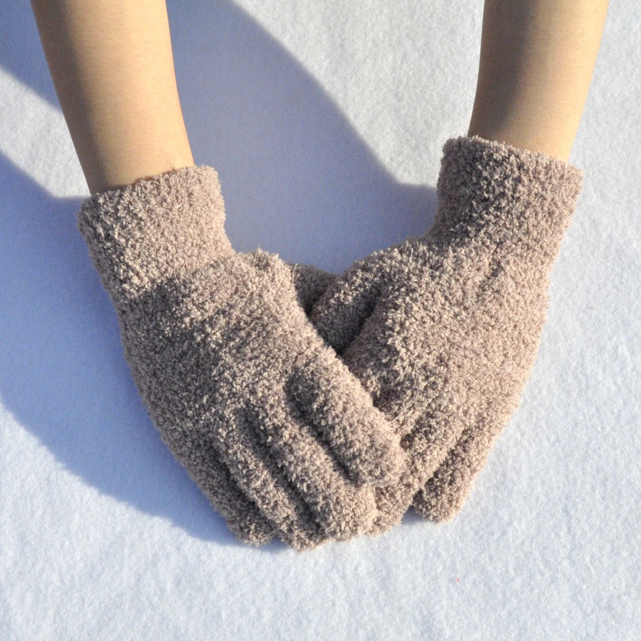 Plush Gloves Women Winter Thickened Warm Anti-Cold Knitted Solid Color Half-Side Velvet Unisex Youth Gloves