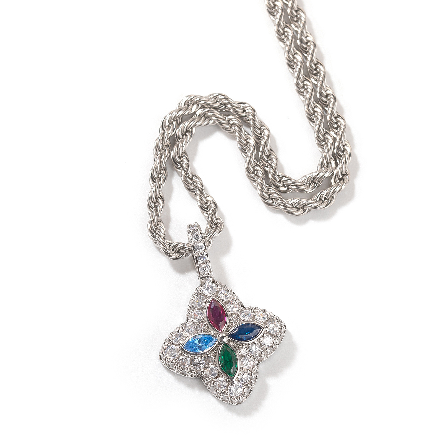 Hip Hop Vintage Four-Leaf Clover Pendant Sweater Necklace Exquisite Colorful Four-Leaf Clover Necklace Women