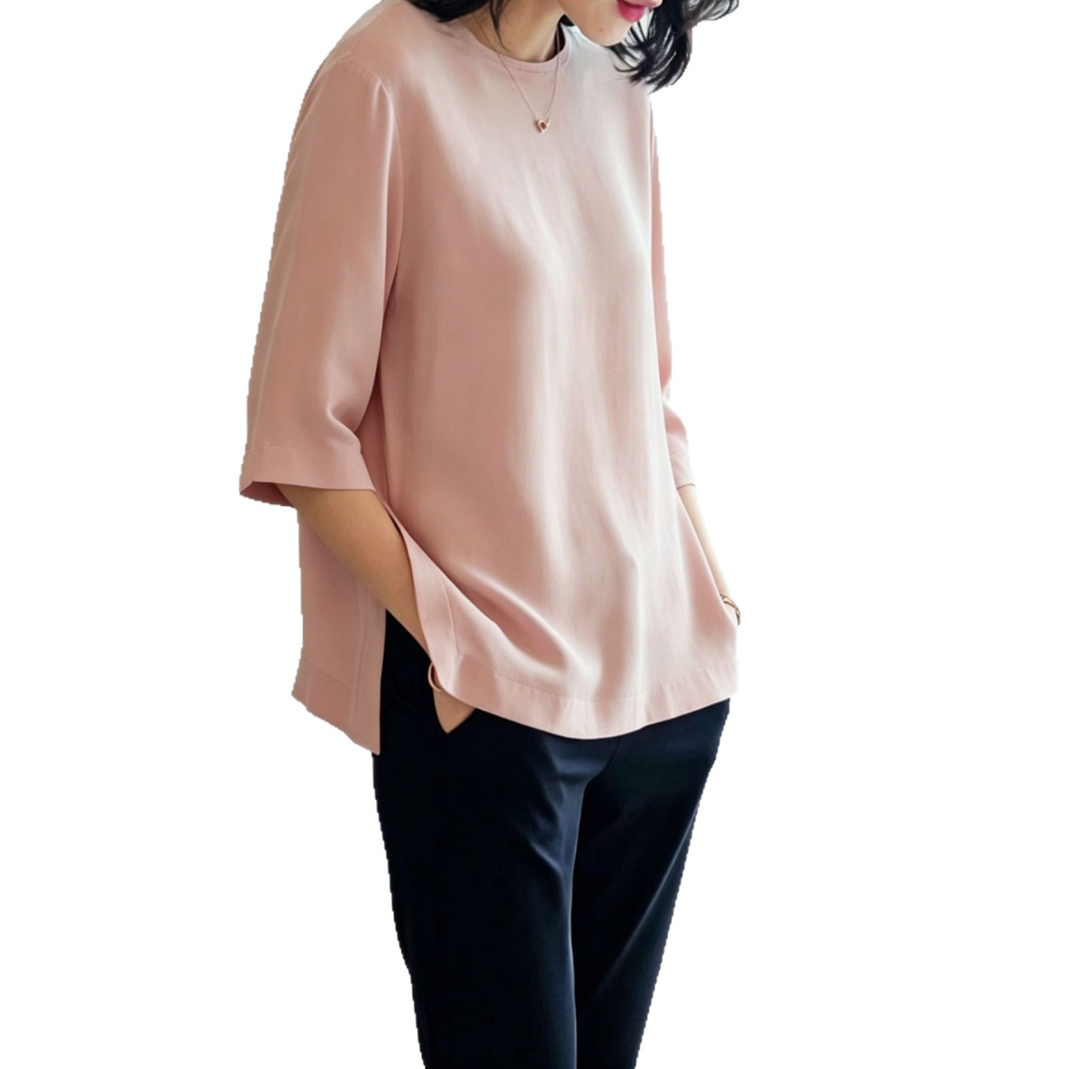 2026 Spring/Summer C010H Mulberry Silk Top Three-quarter Sleeve Round Neck Silk Blouse Women's Shirt Loose