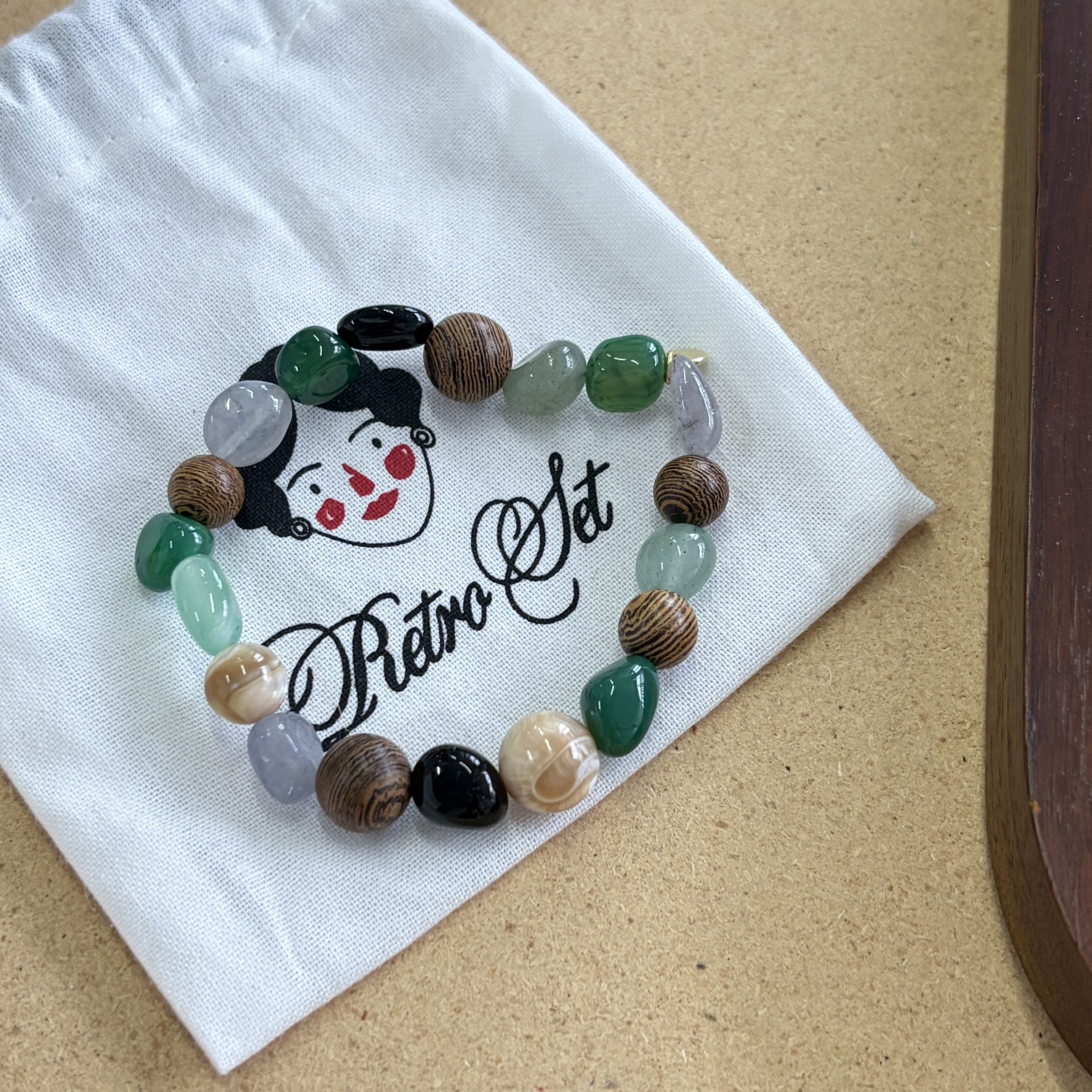 Spring Summer New Wizard of Oz Bracelet Necklace Natural Agate Aventurine Sandalwood Beaded Bracelet for Women Choker Chain New