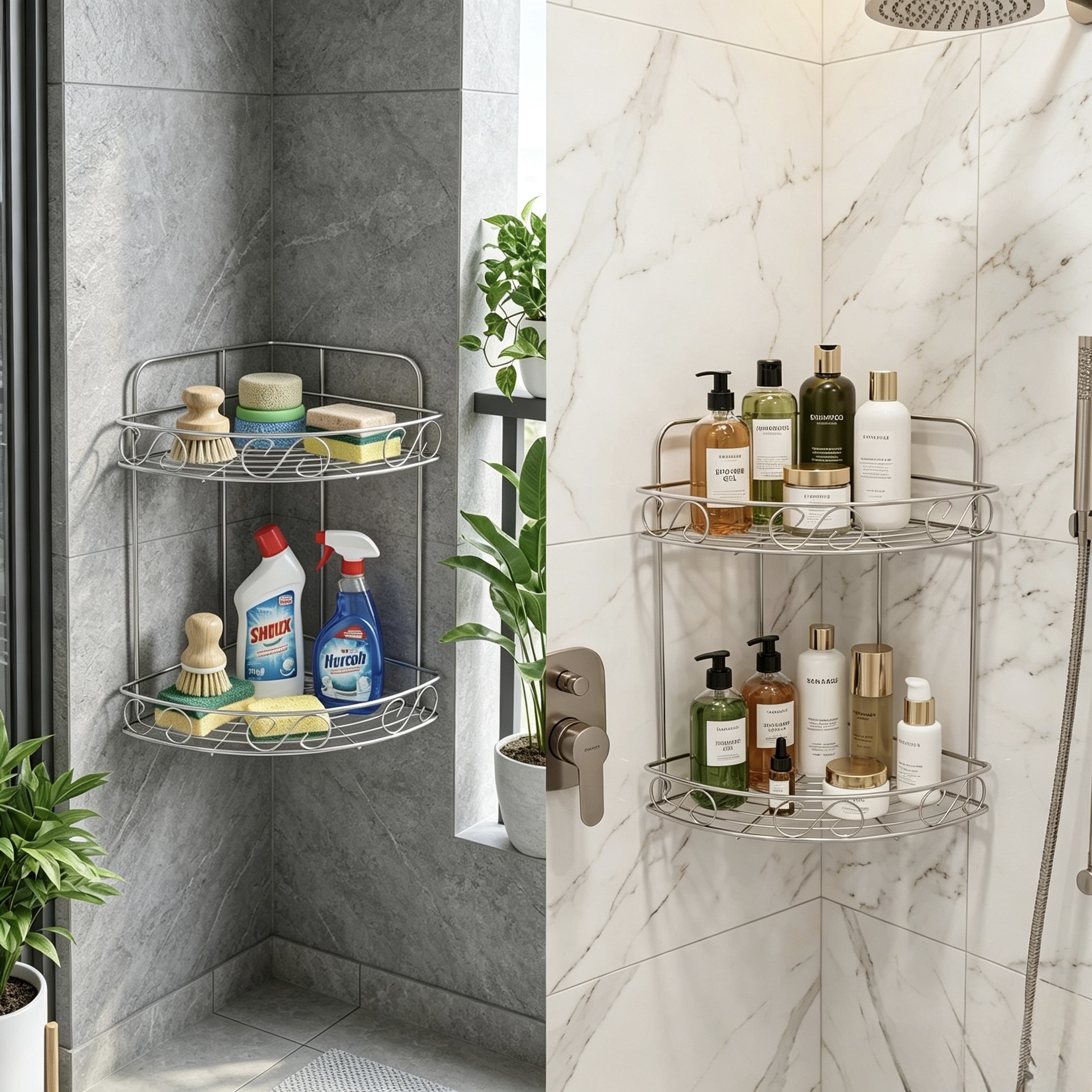 Stainless steel corner storage rack, kitchen spice rack, bathroom double-layer triangular rack, wall-mounted organizer