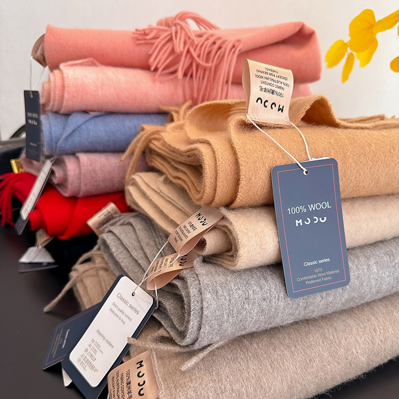 100% wool scarf women winter thick 2024 new camel color shawl birthday new year gift