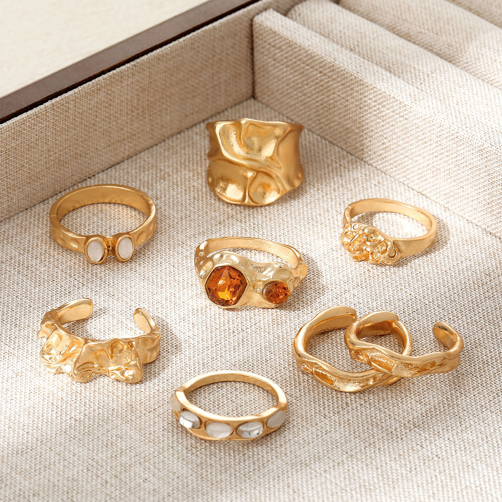 Geometric Alloy Ring Irregular Diamond Ring Set for Women