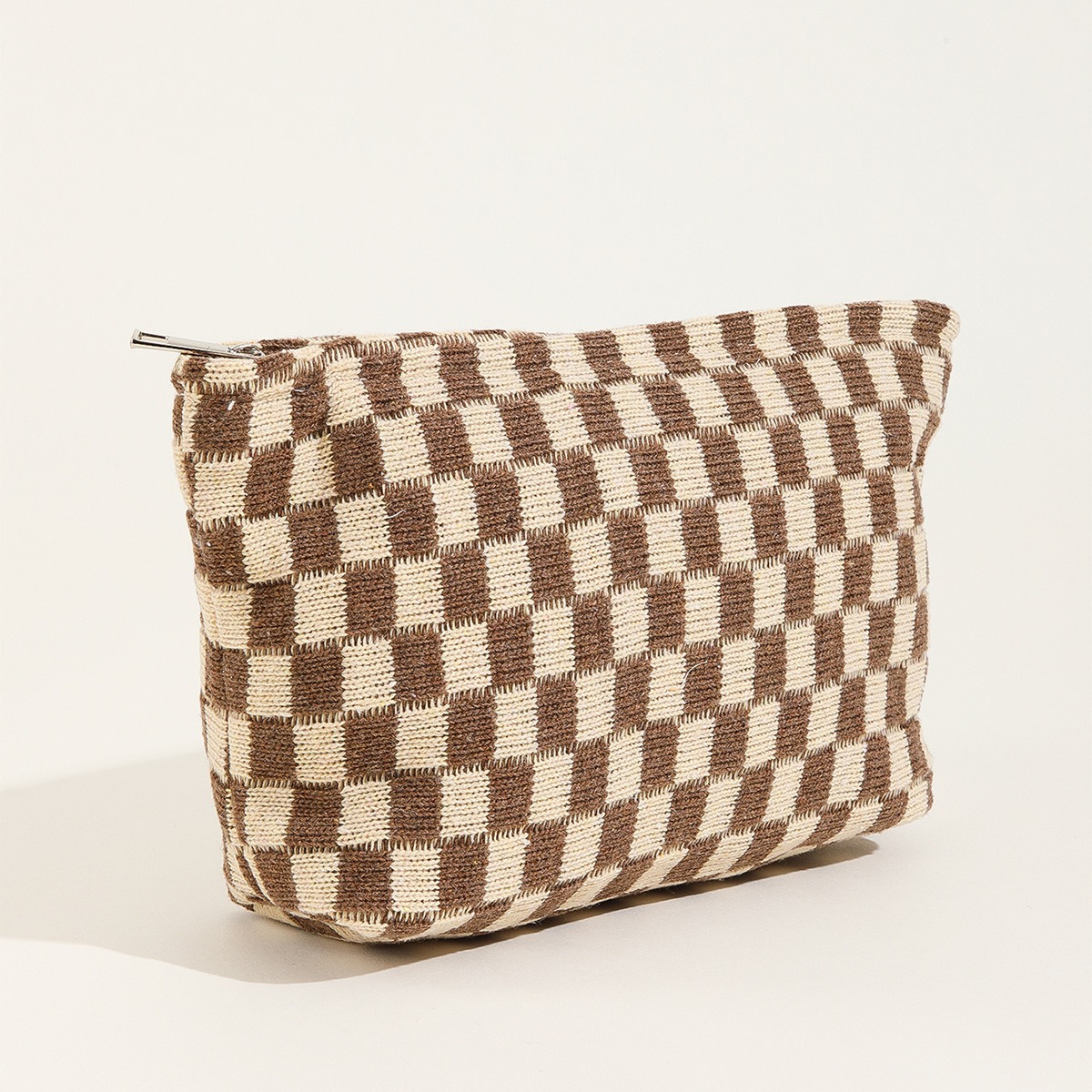 New Large Knitted Checkered Cosmetic Bag Large Capacity Pencil Case Knitted Storage Bag Portable Toiletry Bag