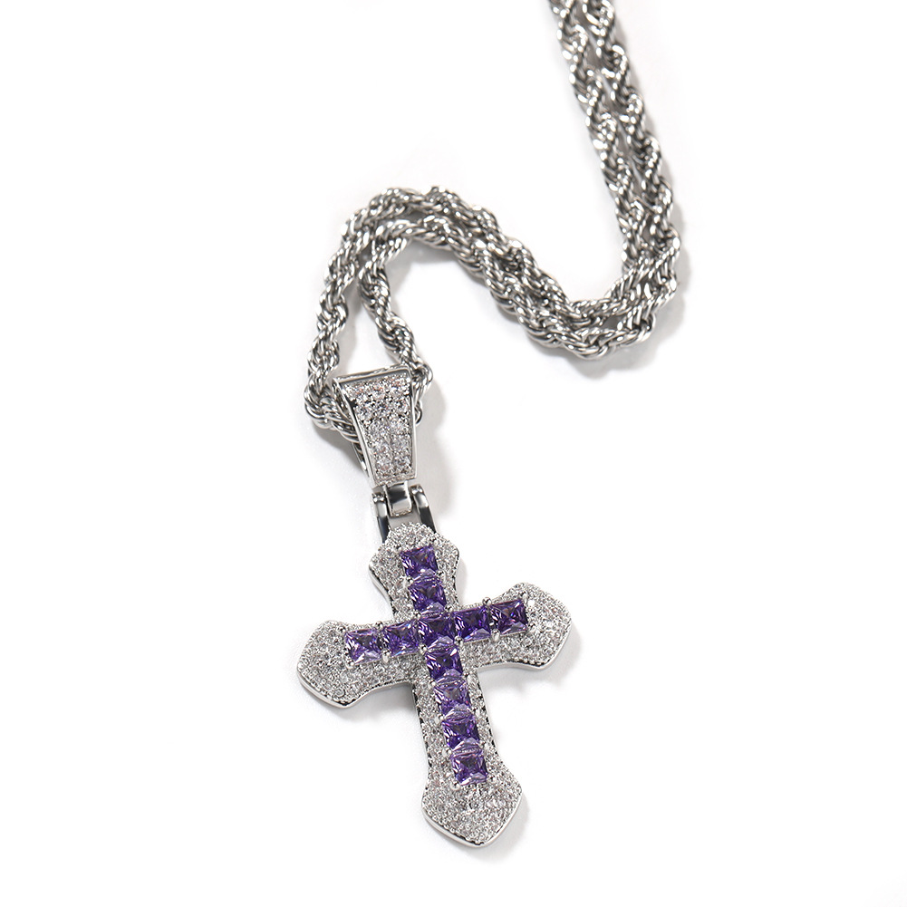 Hip Hop New Blue Zircon Cross Men's Necklace Heavy Punk Sweater Chain Accessories