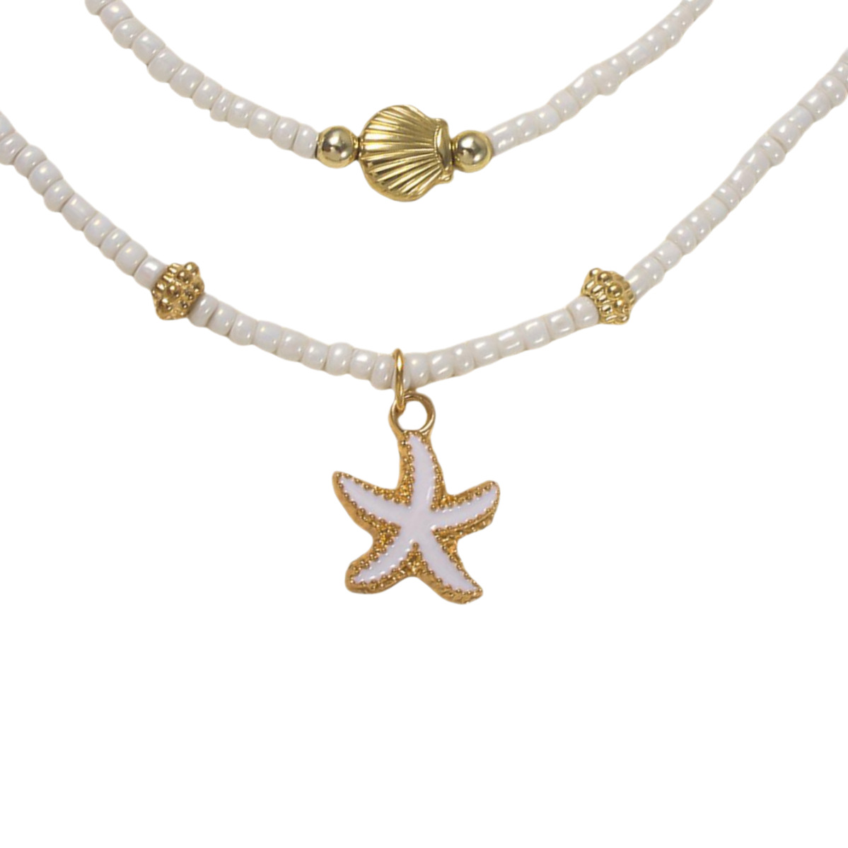 NZ3345 New Polymer Clay Pearl Layering Necklace Summer Starfish Seed Bead Necklace
