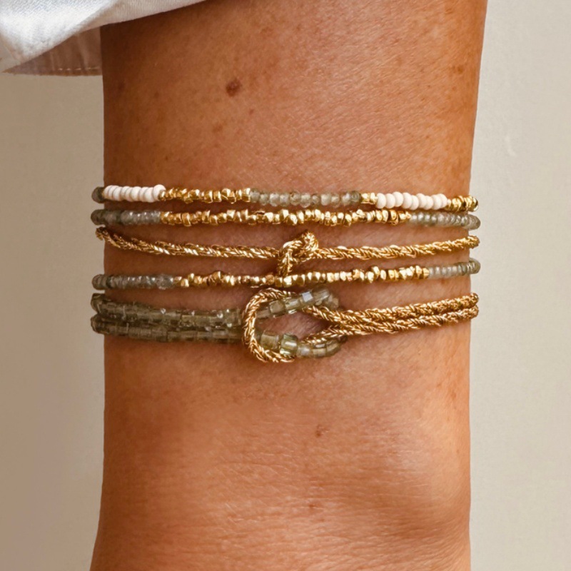 Multi-color natural stone woven bracelet knot design bohemian layered hand accessory