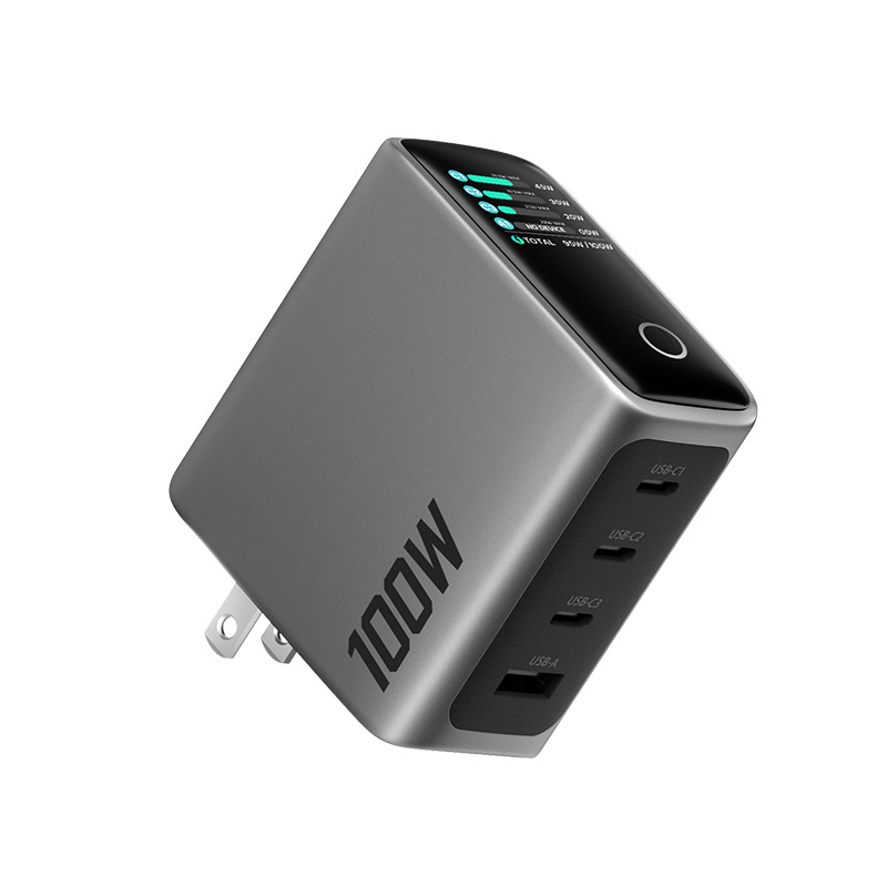 100W GaN Screen Display Charger Smart AI Digital Display Multi-Port Charging Head for Phone Laptop Tablet