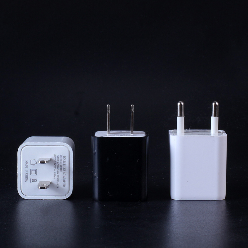 Dual USB Charger Large Green Dot Phone Charger 5V1A Dual Port Charging Head Power Adapter