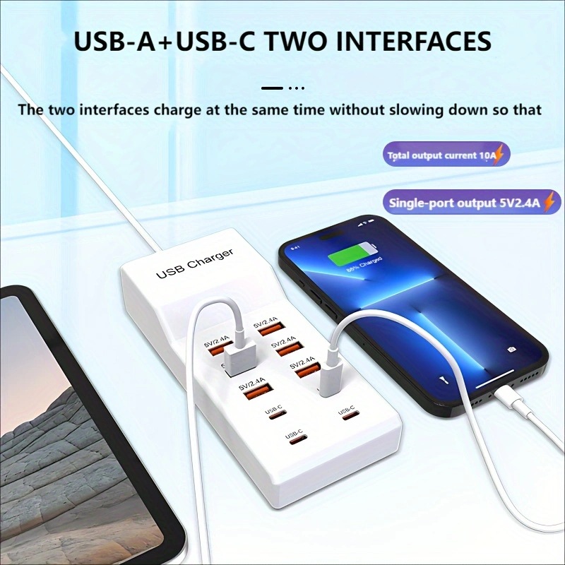 50W multi-port charger phone tablet earphone speaker USB multi-port socket charger
