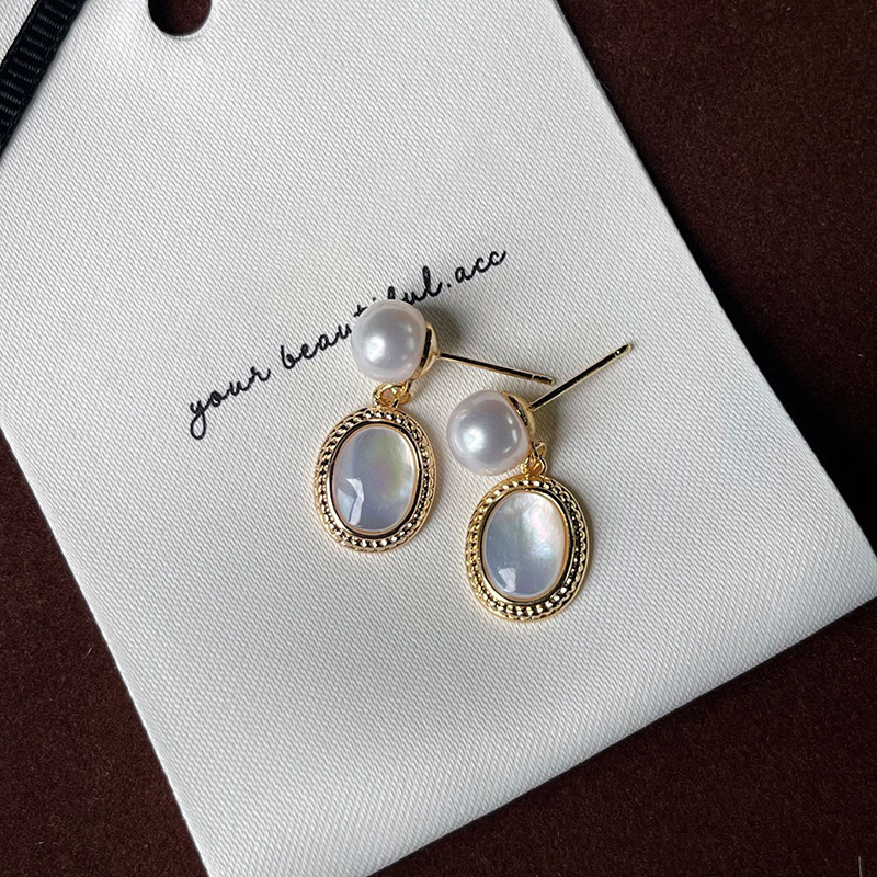Natural Freshwater Pearl Earrings S925 Silver Needle Women Niche Earrings Mother-of-Pearl Ear Studs