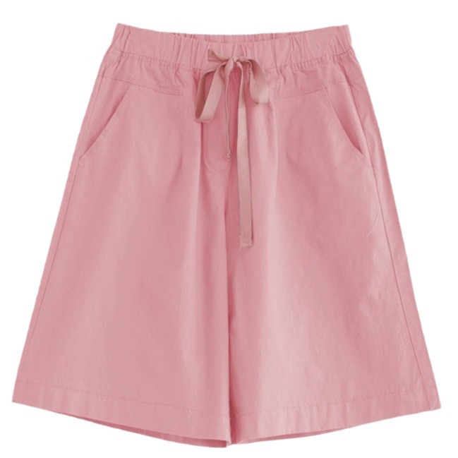 Spring and summer women mid-waist wide-leg five-tenths casual pants cotton spandex mid-elastic commute 200 jin women