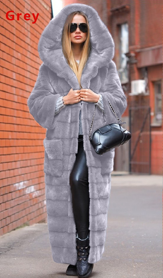 New autumn fashion faux fur jacket hooded cotton-padded jacket thickened and lengthened plush women's coat trench coat eco-friendly fur