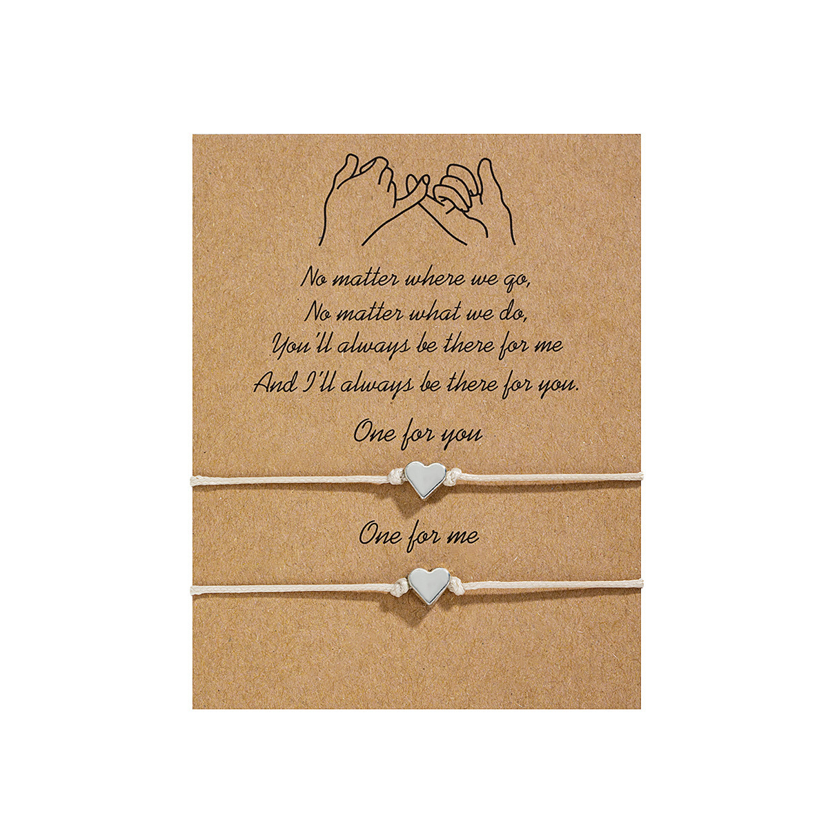 Simple style alloy double heart waterproof wax thread woven adjustable blessing card bracelet 2-piece set