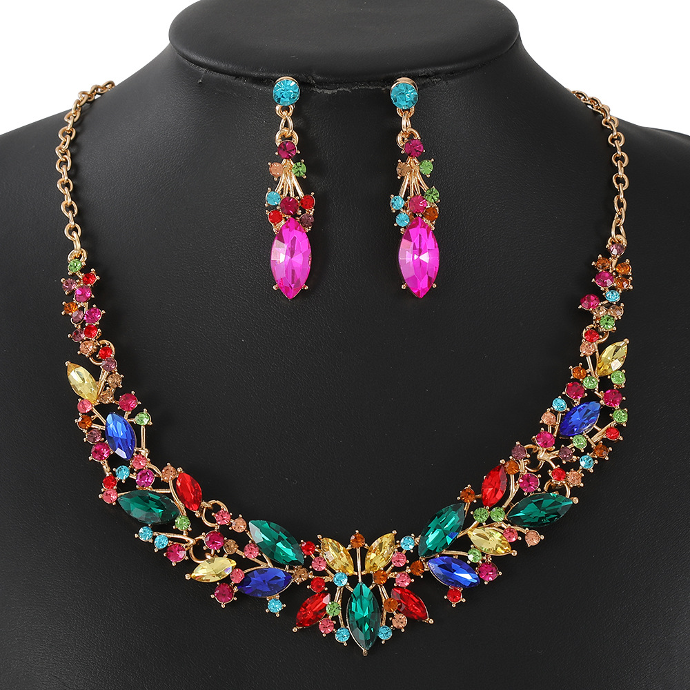 Crystal Necklace Earring Jewelry Set Bride Wedding Dress Accessories