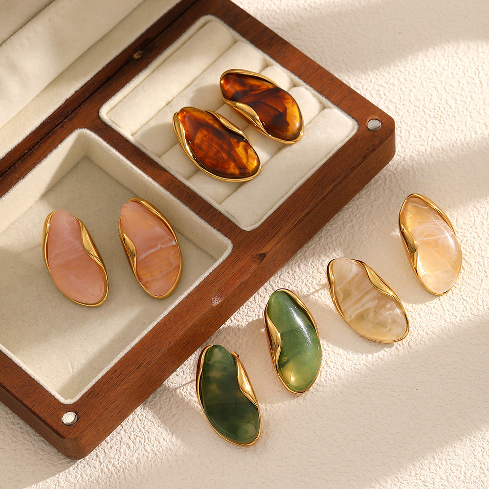 Irregular resin earrings women amber 18k gold stainless steel earrings ear jewelry