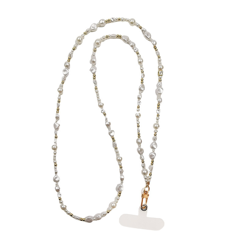 Pearl crossbody hanging chain for women outdoor hiking backpack chain phone lanyard small fragrance handmade chain