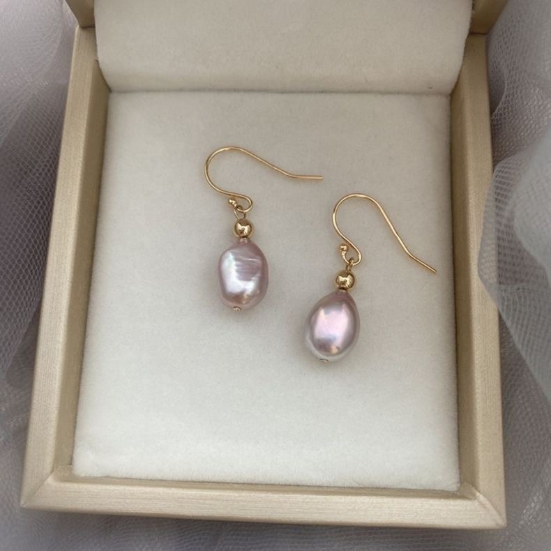 Natural baroque irregular lavender romantic light purple pearl earrings elegant studs for women