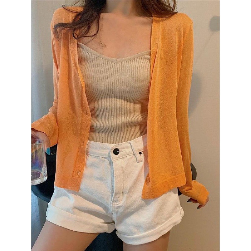Large Size Loose Shawl Summer Thin Candy Color Super Fairy Sun Protection Ice Silk Knit Cardigan Knit Top