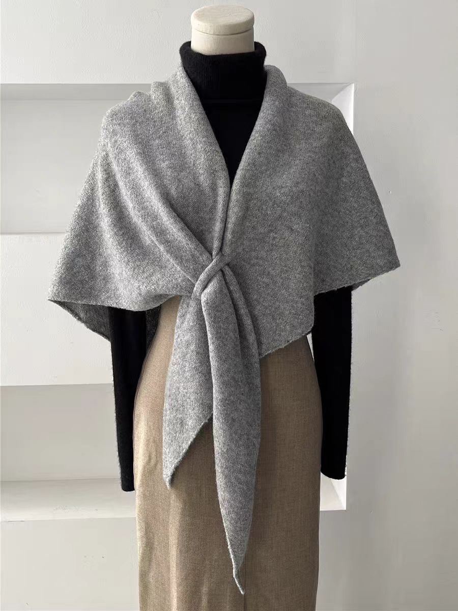 Outing wool triangle scarf women autumn and winter neck protection warm scarf solid color large shawl air-conditioned room outer wear