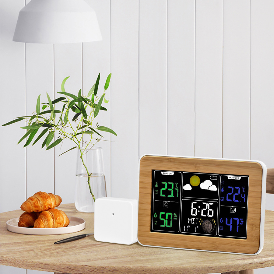 Alarm Clock Color Screen Weather Forecast Clock Temperature Humidity Multi-function Weather Station Alarm Clock Color Screen Crescent Clock