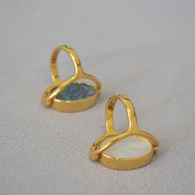 Double-sided rotatable shell mother-of-pearl abalone modern ring index finger ring