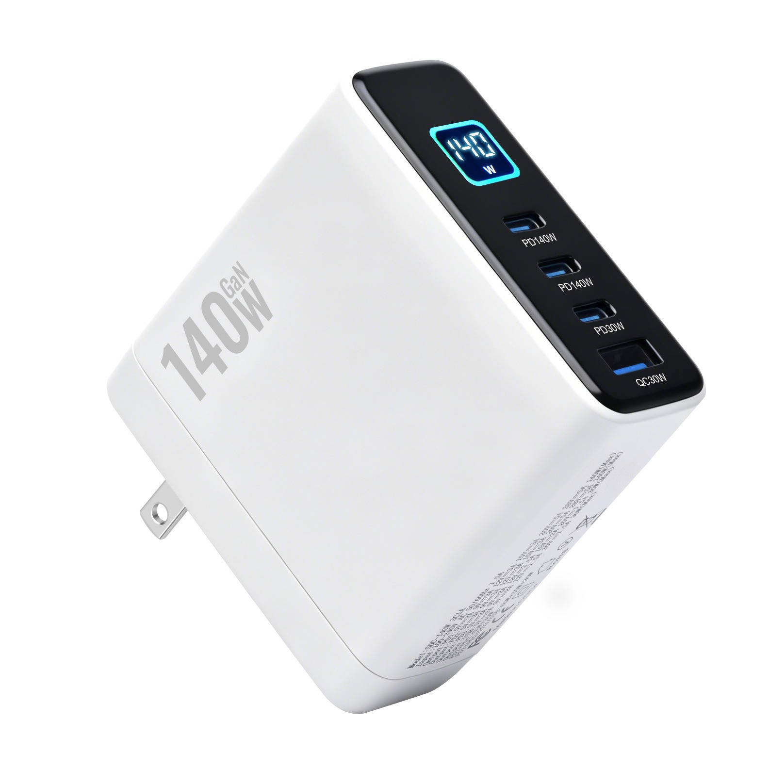TFT Digital Display Touch Screen 140W GaN Fast Charging PD3.1 Fast Charge Multi-Port Replaceable Plug Power Supply Phone Charger