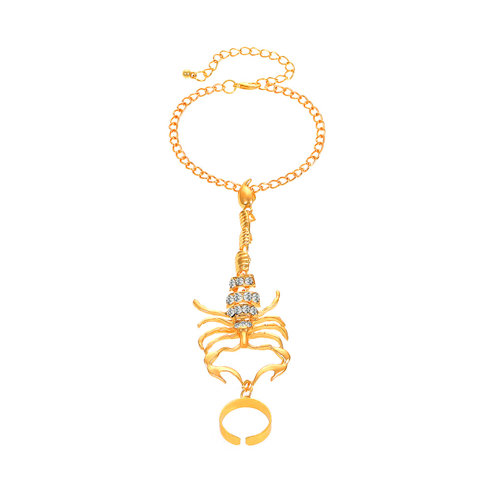 New Single Metal Hand Jewelry Exaggerated Micro-Set Scorpion Three-Dimensional Connected Finger Bracelet Women