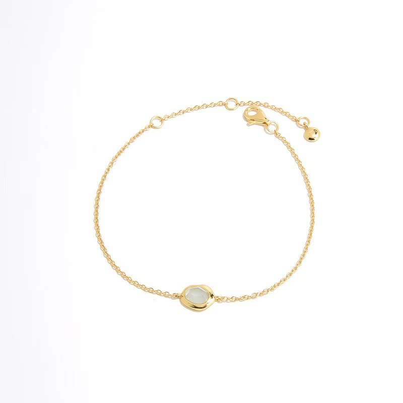 Monica S925 Silver Gold-Plated Flowing Light Exquisite Natural Green Agate Aquamarine Niche Summer Bracelet