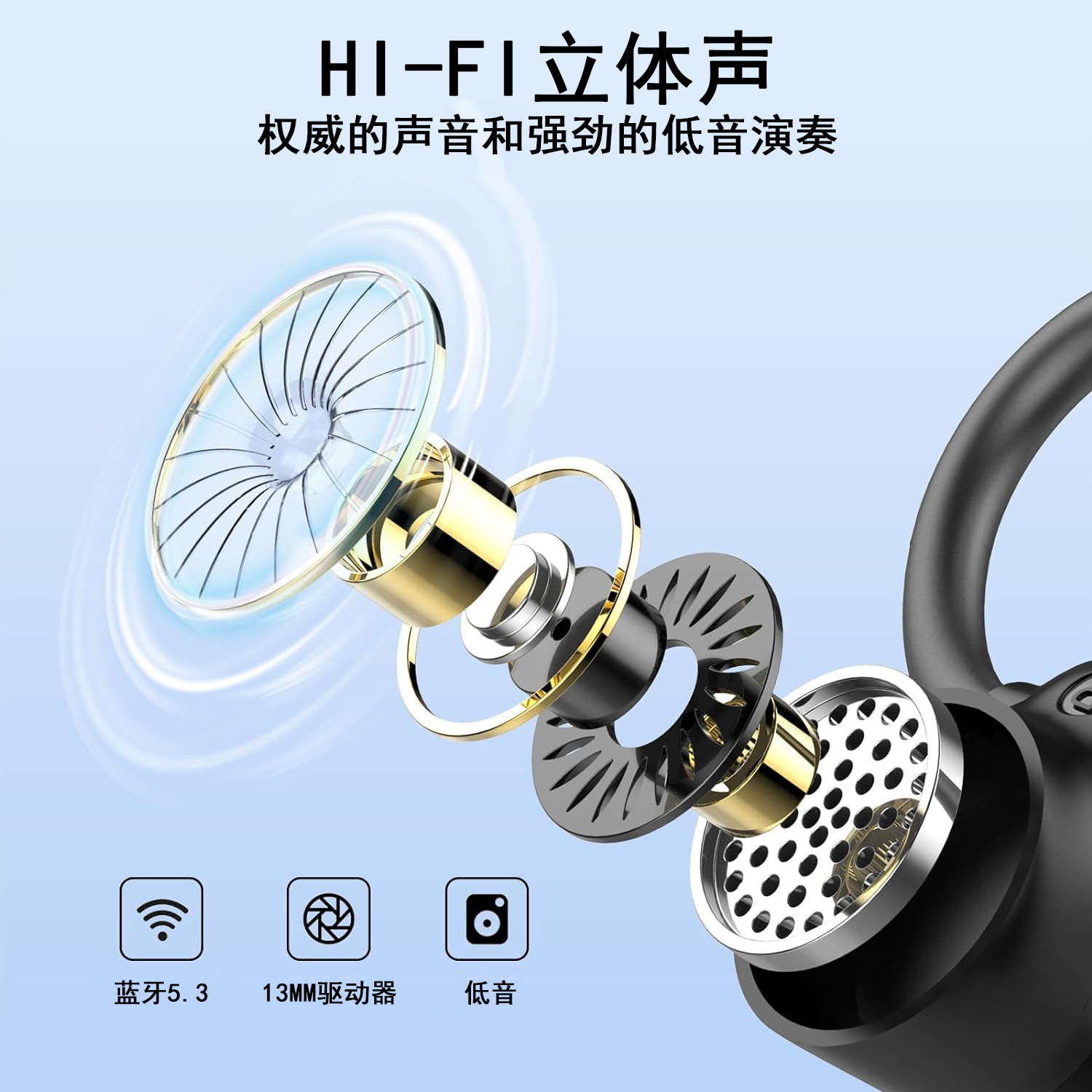 Wireless Bluetooth Earphones Dual Ear with Digital Display Over-Ear Business Sports Sound Noise Cancelling In-Ear Earphones