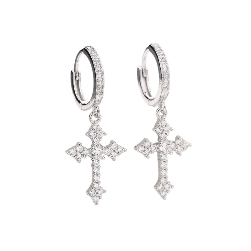 Simple Full Diamond Cross Ear Cuff Unisex Men's Earring Zircon Geometry Earring for Women
