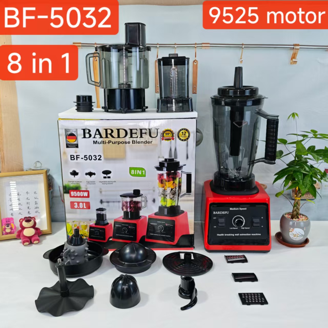 Blender 4L 8-in-1 Blender Stainless Steel Metal High-Speed Blender Large Capacity Juicer Meat Grinder
