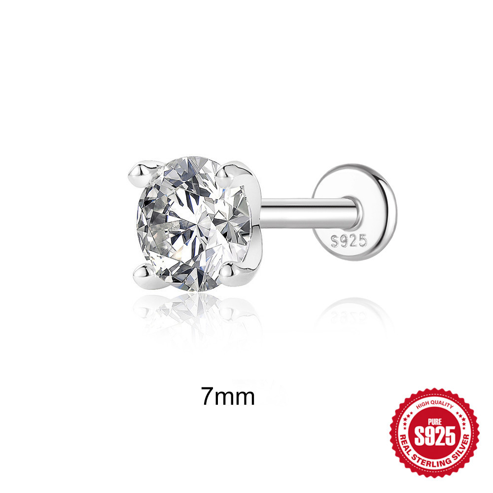 New S925 sterling silver moissanite four-claw setting flat head threaded ear studs threaded cartilage ear bone studs