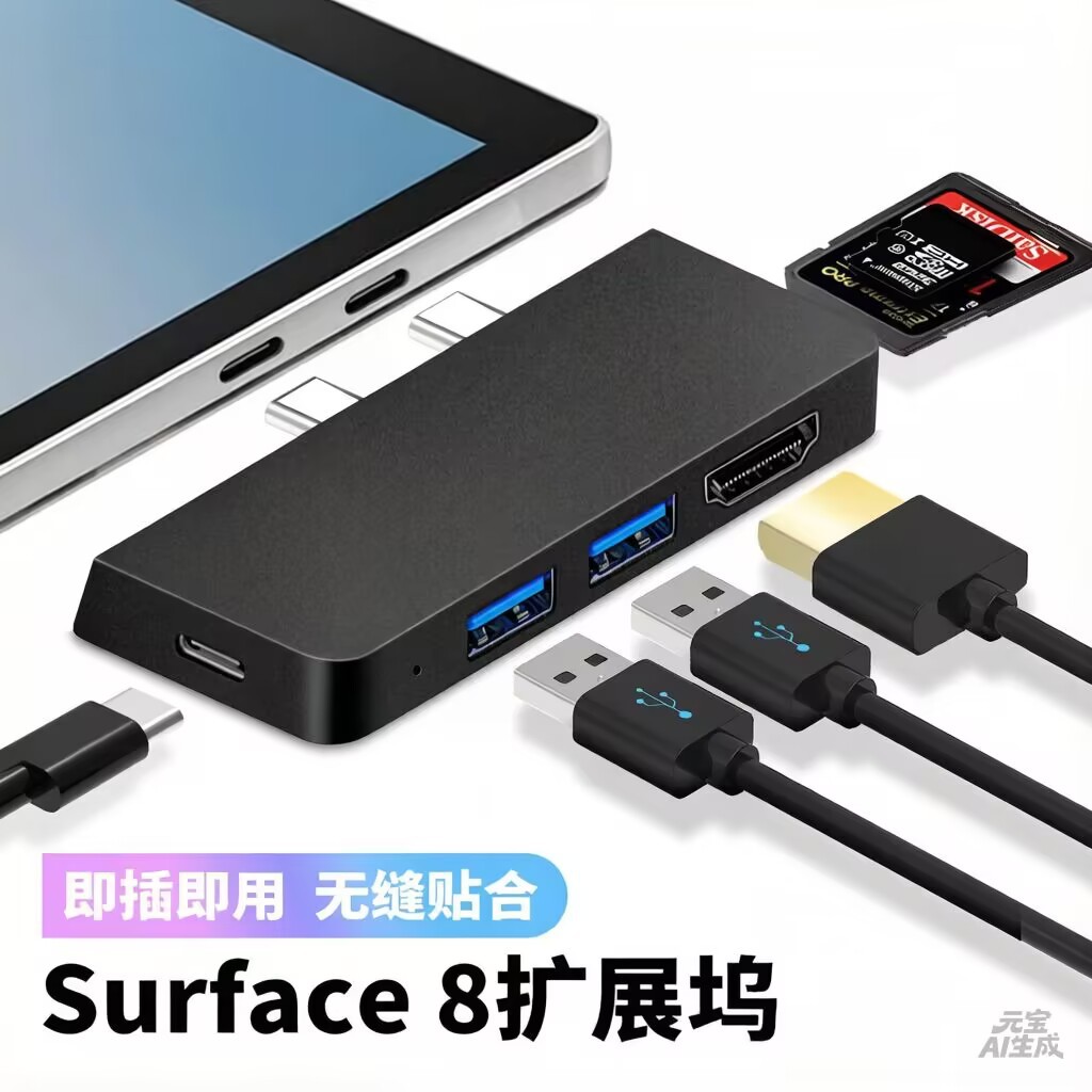 Soft Docking Station for Surface Pro 12/11/8/6 USB3.0 Hub SD/TF HDMI4K RJ45