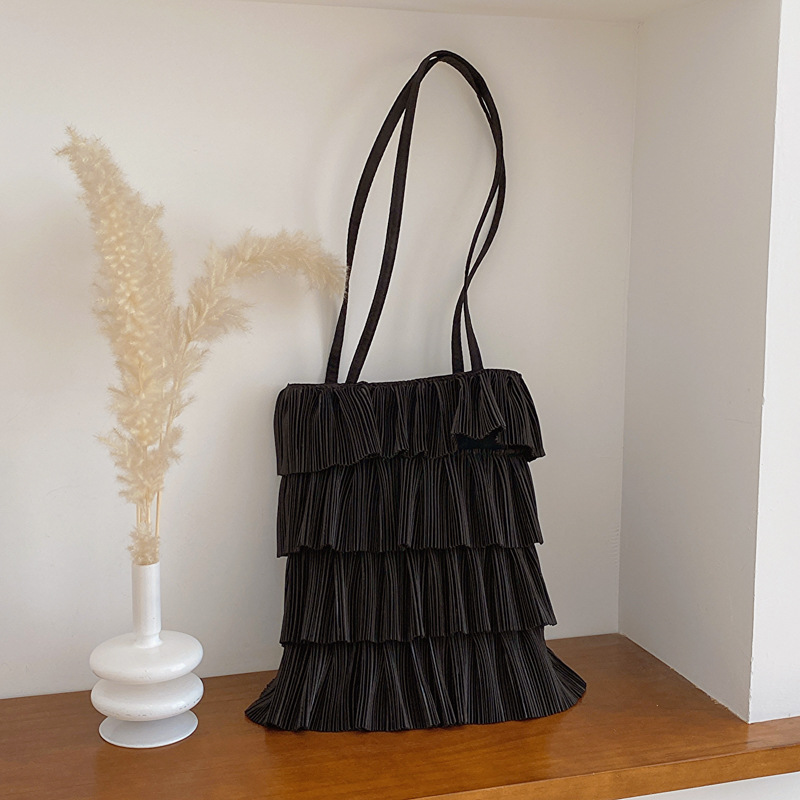Women's Bag New Pleated Tote Bag Solid Color Tassel Cake Skirt Bag Small Fresh Underarm Shoulder Bag Crossbody