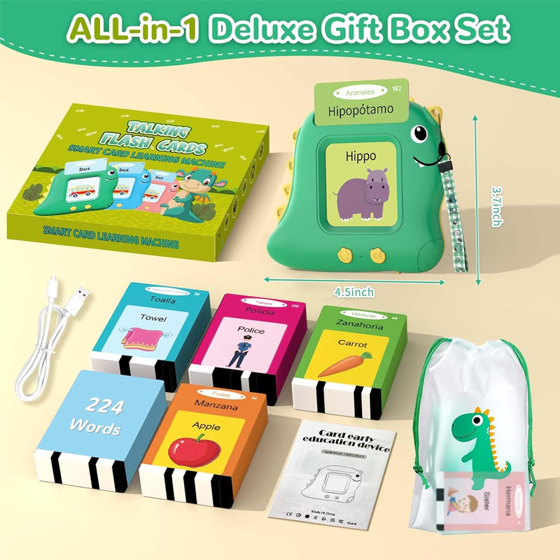 Dinosaur Card Machine English Spanish Bilingual Children's Enlightenment Foreign Language Learning Card Insert Machine Educational Toy