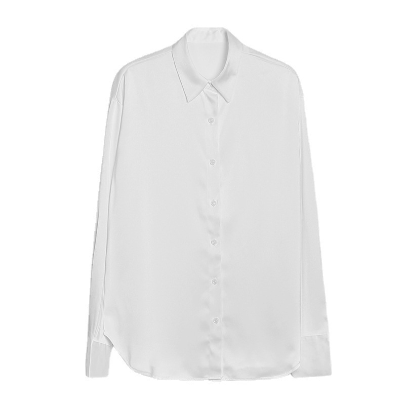White Shirt Women Niche Hong Kong Style Blouse Satin Silk Satin Loose Professional