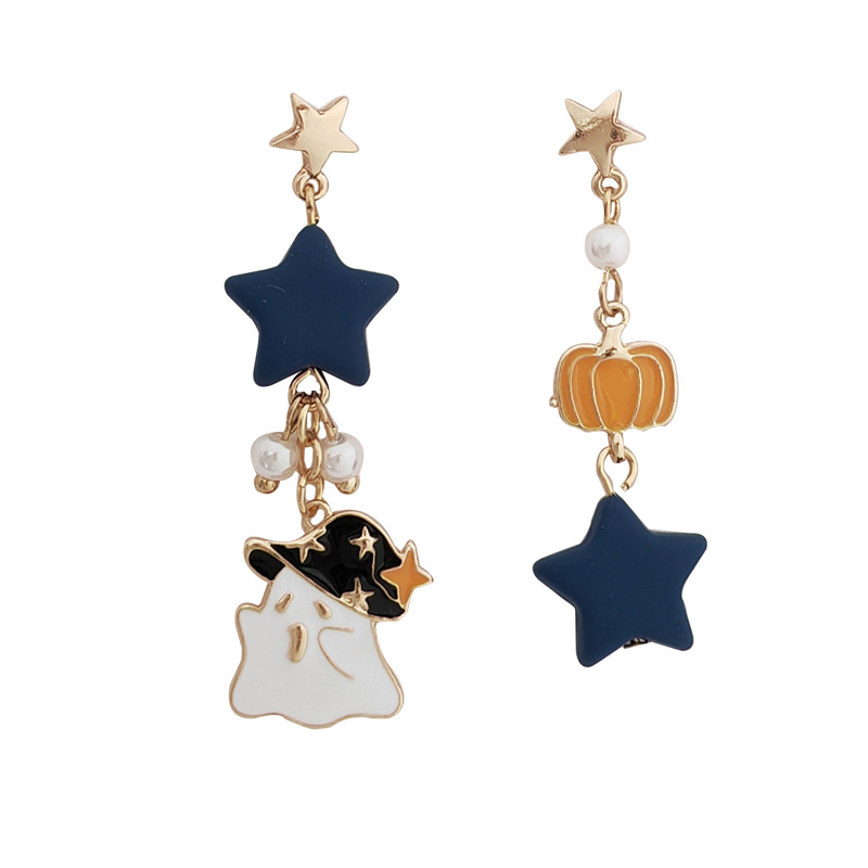 Original design ghost ear studs contrast asymmetric star pumpkin earrings 6259