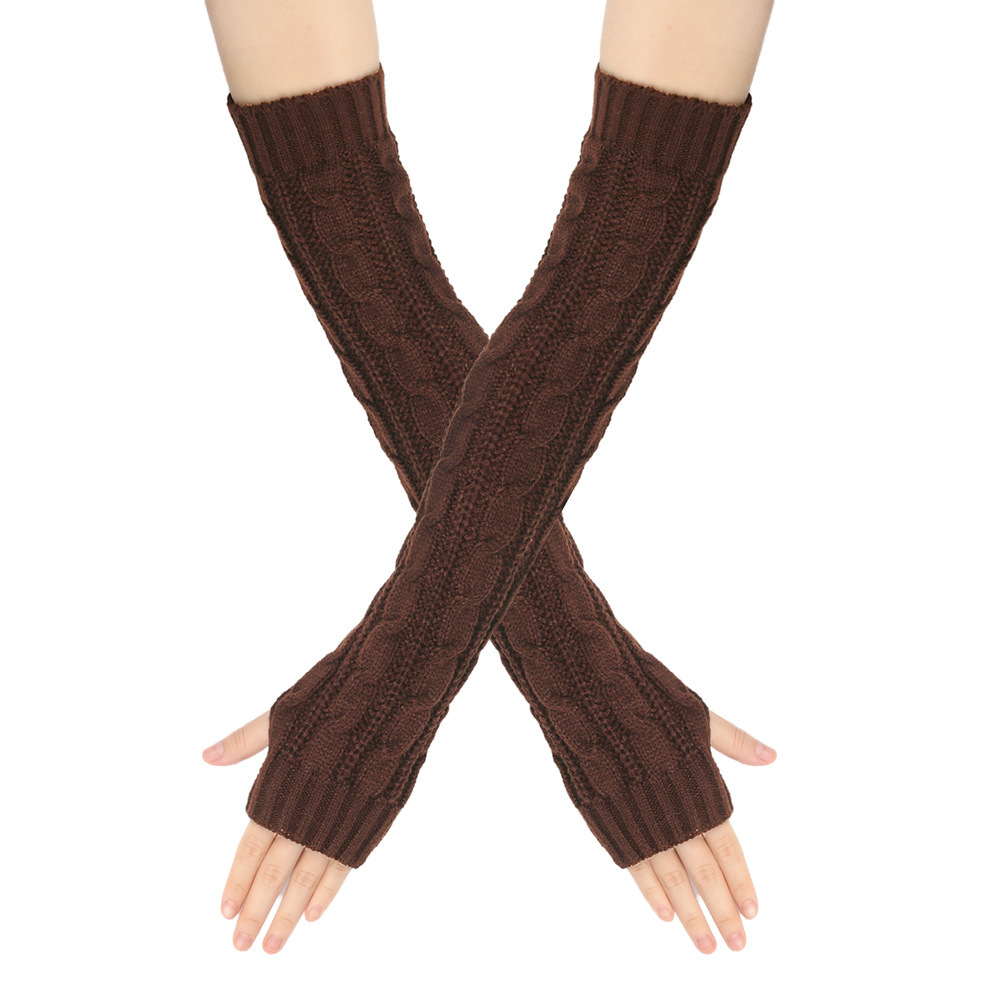 Knit Gloves Cable Women's Autumn Winter Warm Sleeve Cuff Fingerless Adult 50cm Large Figure Eight Arm Sleeve