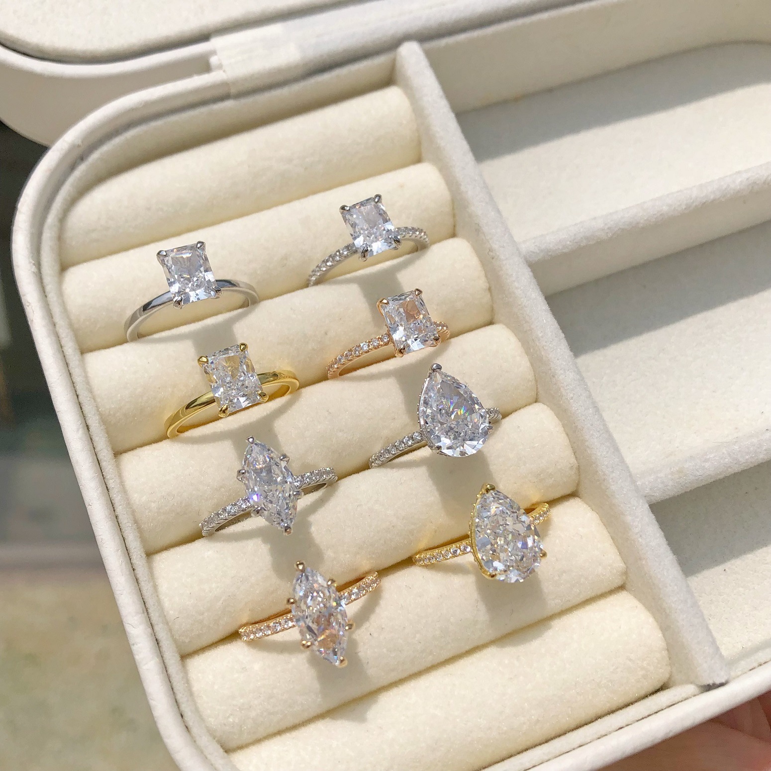 Small S925 sterling silver ring for women, radiant ice-cut 8A zircon high-carbon diamond imitation diamond ring