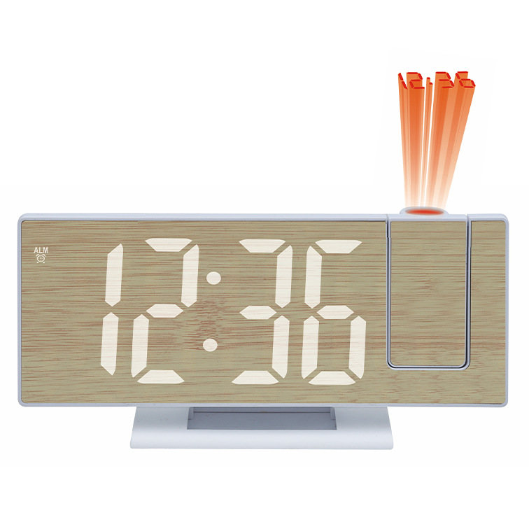 New digital large screen dopamine simple wood grain LED projection mirror clock alarm clock bedroom desktop clock ornament