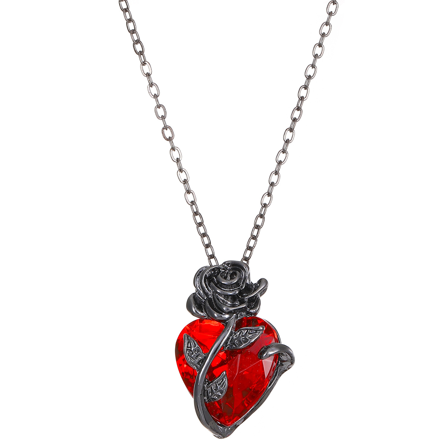 Love Rose Flower Necklace Women Gothic Winding Flower Heart Collarbone Chain Valentine's Day