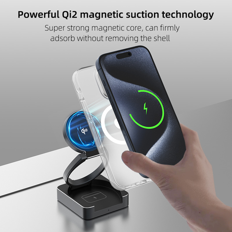 For iPhone16 magnetic stand wireless charger three-in-one Apple earphone watch charger 25W wireless charger