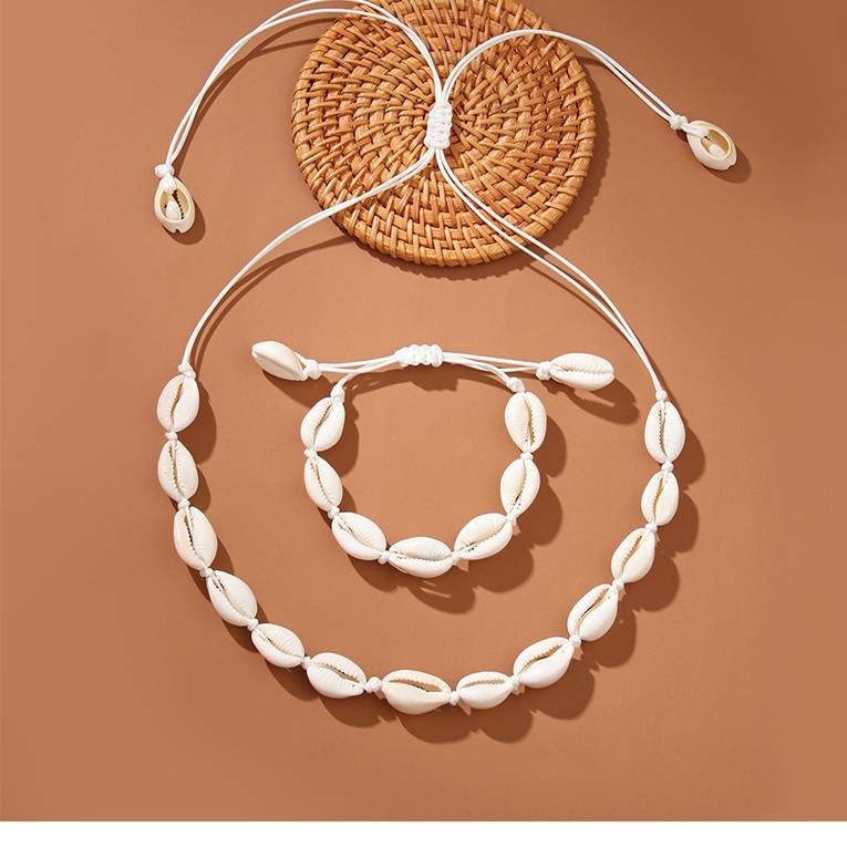 Shell Necklace Beach Vacation Style Hemp Rope Woven Bracelet Ocean Shell Bracelet Set Women