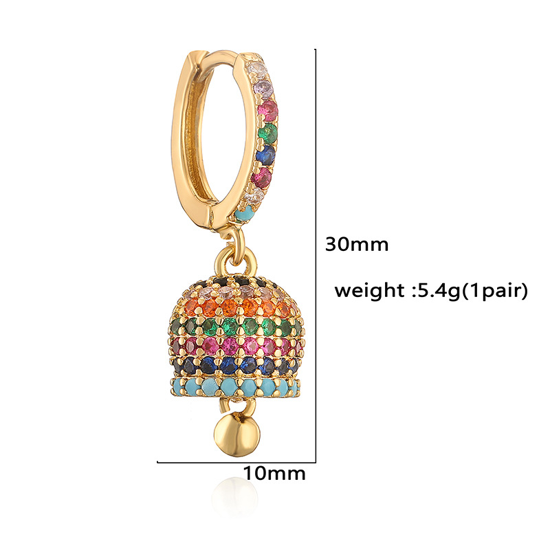 HECHENG Jewelry Copper Inlaid Colorful Diamond Bell Earrings Unique Small Bell Bell-Shaped Earrings