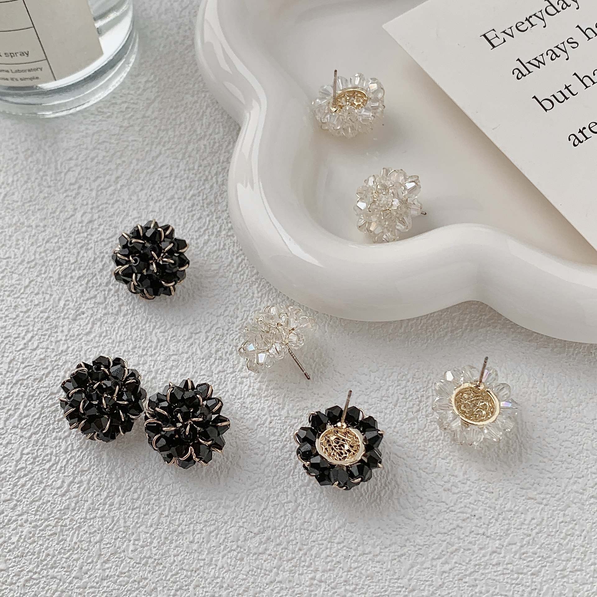 New S925 Silver Needle Sparkling Crystal Sweet Stud Earrings Flower Forest Style Crystal Ball Simple Ear Accessories for Women